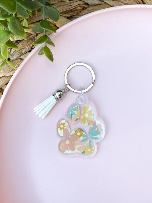 Floral Paw Acrylic Keychain